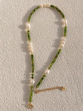 Freshwater Pearl Green Stone Necklace Sweet Beaded Pearl Jewelry
