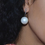 Pearl Ball Earring Silver CZ Drop Earrings
