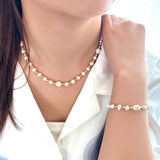 Y2K Freshwater Pearl Necklace Stainless Steel Charm Jewelry Set
