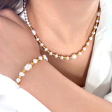 Y2K Freshwater Pearl Necklace Stainless Steel Charm Jewelry Set