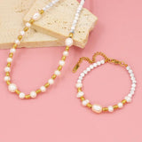 Y2K Freshwater Pearl Necklace Stainless Steel Charm Jewelry Set