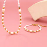 Y2K Freshwater Pearl Necklace Stainless Steel Charm Jewelry Set