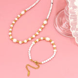 Y2K Freshwater Pearl Necklace Stainless Steel Charm Jewelry Set
