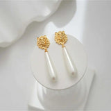 Lion Head Water Drop Pearl Earring Long Pendant Earrings