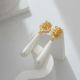 Lion Head Water Drop Pearl Earring Long Pendant Earrings