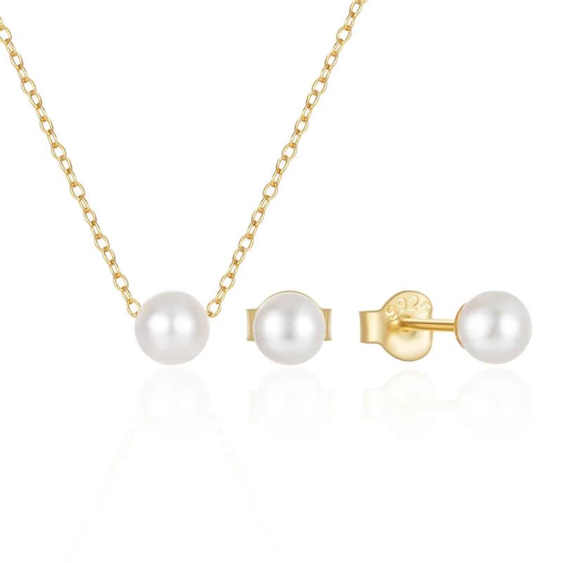 925 Silver Pearl Jewelry Set Necklace Earrings For Women