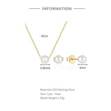 925 Silver Pearl Jewelry Set Necklace Earrings For Women