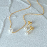925 Silver Pearl Jewelry Set Necklace Earrings For Women