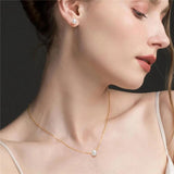 925 Silver Pearl Jewelry Set Necklace Earrings For Women