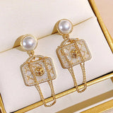 Vintage Pearl Flower Tote Bag Tassel Earrings