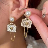 Vintage Pearl Flower Tote Bag Tassel Earrings