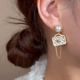 Vintage Pearl Flower Tote Bag Tassel Earrings