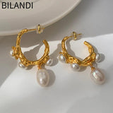 Big Metal Dangle Simulated Pearl Earrings For Women Party