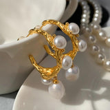 Big Metal Dangle Simulated Pearl Earrings For Women Party