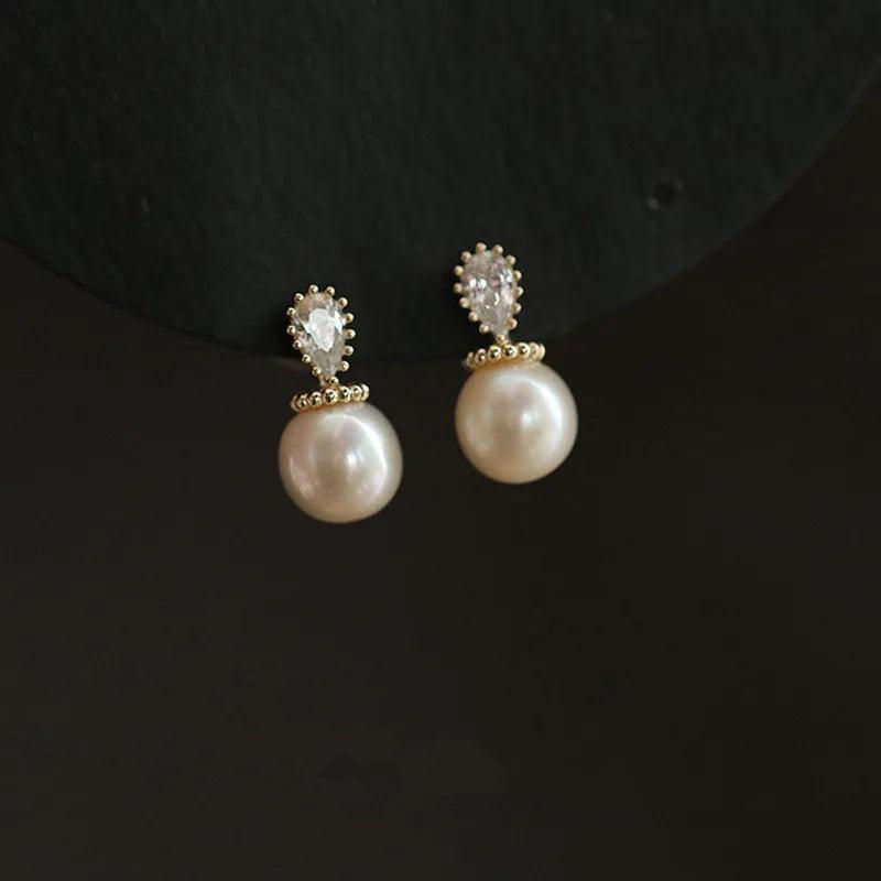 925 Silver Pearl Earrings Plating 14k Wedding Party Jewelry Mother's Gift