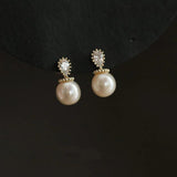 925 Silver Pearl Earrings Plating 14k Wedding Party Jewelry Mother's Gift