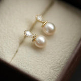 925 Silver Pearl Earrings Plating 14k Wedding Party Jewelry Mother's Gift