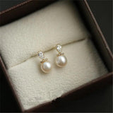 925 Silver Pearl Earrings Plating 14k Wedding Party Jewelry Mother's Gift