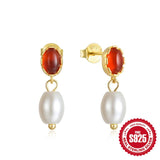 Agate Pearl Pendant Stud Earrings Vintage S925 Sterling Silver