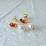 Agate Pearl Pendant Stud Earrings Vintage S925 Sterling Silver