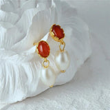 Agate Pearl Pendant Stud Earrings Vintage S925 Sterling Silver