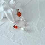 Agate Pearl Pendant Stud Earrings Vintage S925 Sterling Silver