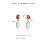 Agate Pearl Pendant Stud Earrings Vintage S925 Sterling Silver