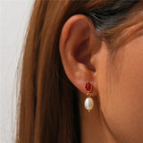 Agate Pearl Pendant Stud Earrings Vintage S925 Sterling Silver
