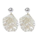 Mother of Pearl Double Carve Shell Leaf Dangle Hook Earrings Jewelry