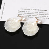 Mother of Pearl Double Carve Shell Leaf Dangle Hook Earrings Jewelry
