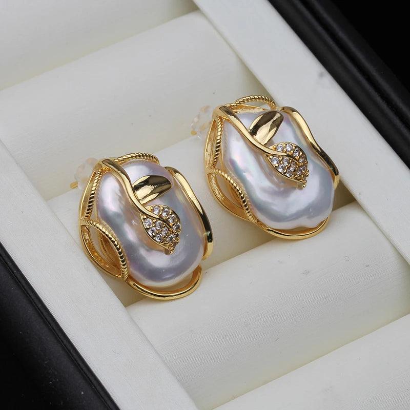 Baroque Pearl Earrings 14k Plated Purple Bridal Jewelry