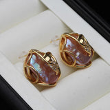 Baroque Pearl Earrings 14k Plated Purple Bridal Jewelry