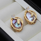 Baroque Pearl Earrings 14k Plated Purple Bridal Jewelry