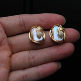 Baroque Pearl Earrings 14k Plated Purple Bridal Jewelry