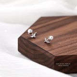 925 Silver Rose Pearl Flower Stud Earrings for Women