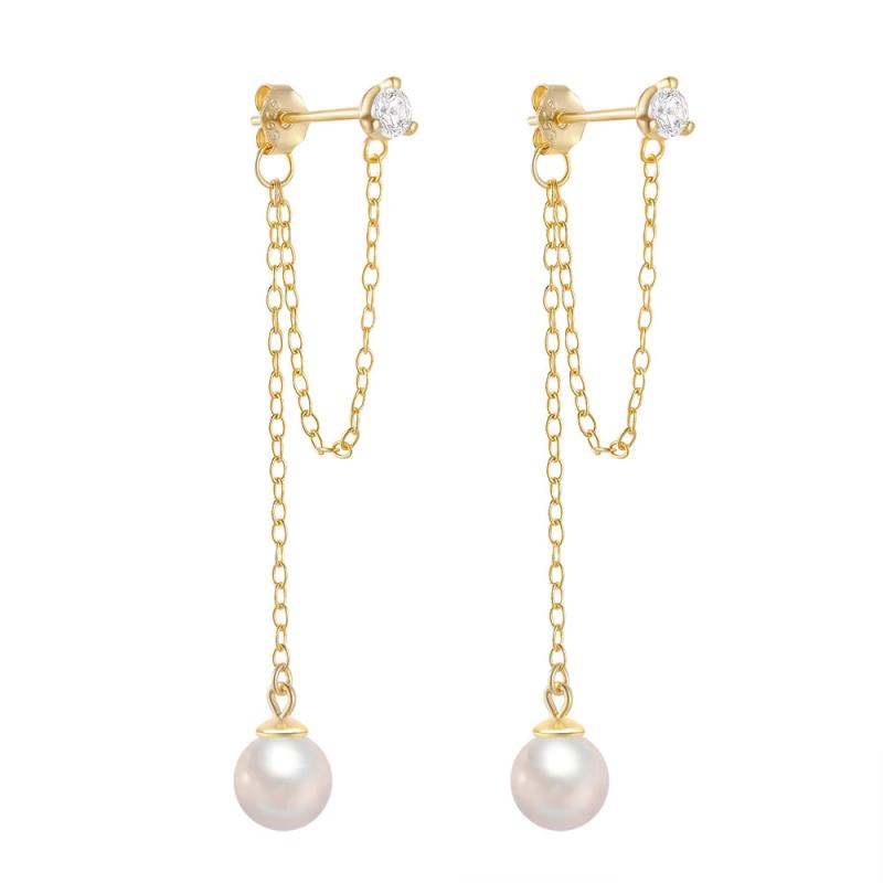 925 Silver Zircon Tassel Earrings With Pearl Charm
