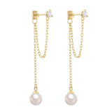 925 Silver Zircon Tassel Earrings With Pearl Charm