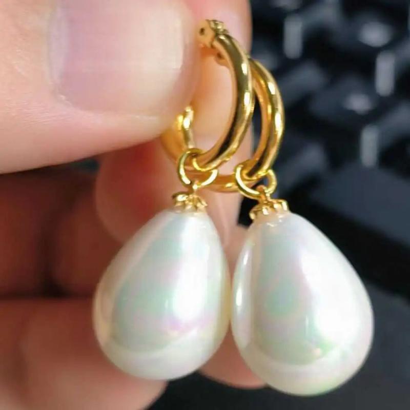 14X16mm Shell pearl Dangle Earrings 14K Wedding FOOL'S Women