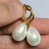 14X16mm Shell pearl Dangle Earrings 14K Wedding FOOL'S Women