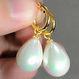 14X16mm Shell pearl Dangle Earrings 14K Wedding FOOL'S Women