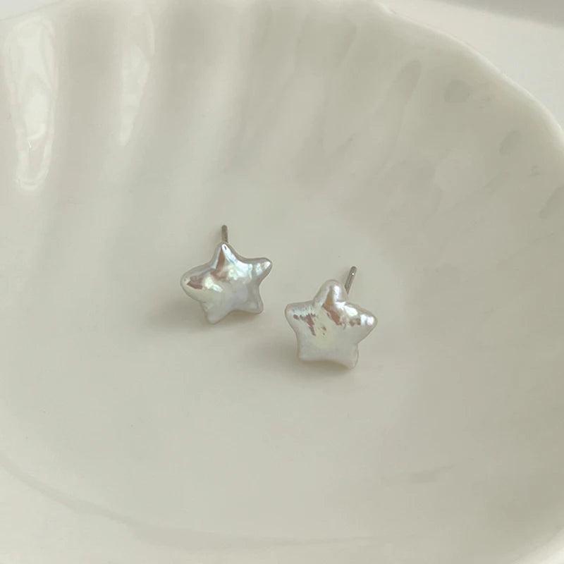 Star Pearl Earrings 10-12mm Freshwater 925 Sterling Silver Delicate Small