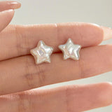 Star Pearl Earrings 10-12mm Freshwater 925 Sterling Silver Delicate Small