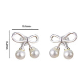 925 Silver Bowknot Pearl Stud Earrings for Women Classic Hollow Earring