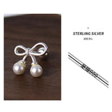 925 Silver Bowknot Pearl Stud Earrings for Women Classic Hollow Earring