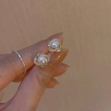 925 Silver Vintage Zircon Pearl Flower Stud Earrings for Women