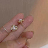 925 Silver Vintage Zircon Pearl Flower Stud Earrings for Women