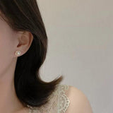 925 Silver Vintage Zircon Pearl Flower Stud Earrings for Women