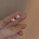 925 Silver Vintage Zircon Pearl Flower Stud Earrings for Women