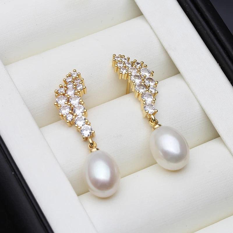 Natural Pearl Earrings, Gold Plated, Mother's Birthday Gift