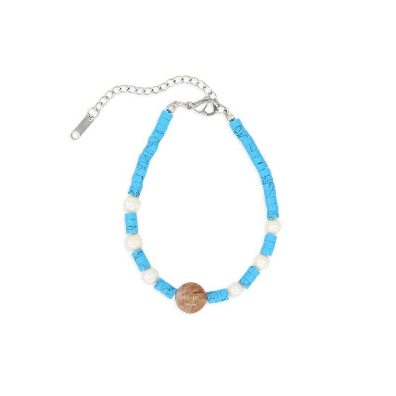 Turquoise Pearl Chain Set Stainless Steel Beads Jewelry Set